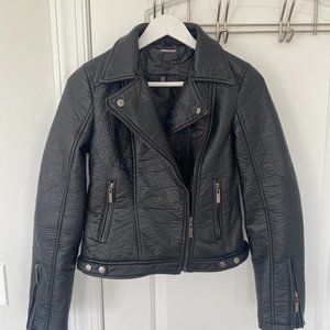 Moto Jacket with Detachable Fur Collar
